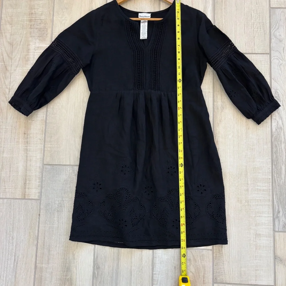 Tommy Bahama, Size XS St. Lucia Linen-Blend Split Neck Cover-Up Dress in black. - Picture 8 of 10